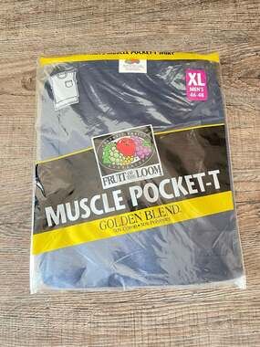 Vintag 98 Fruit of the Loom Blend Muscle Pocket-T Navy Blue Mens XL